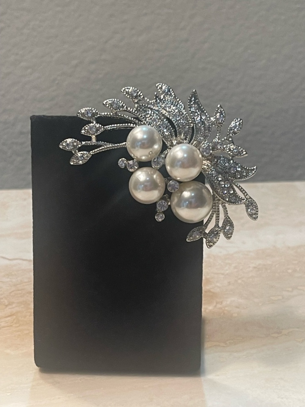 Pearl & Crystal Silver-Tone Floral Brooch